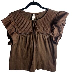 Anthropologie Dolan Brown Pintuck Detail‎ Ruffle Sleeve Blouse Size Small NEW